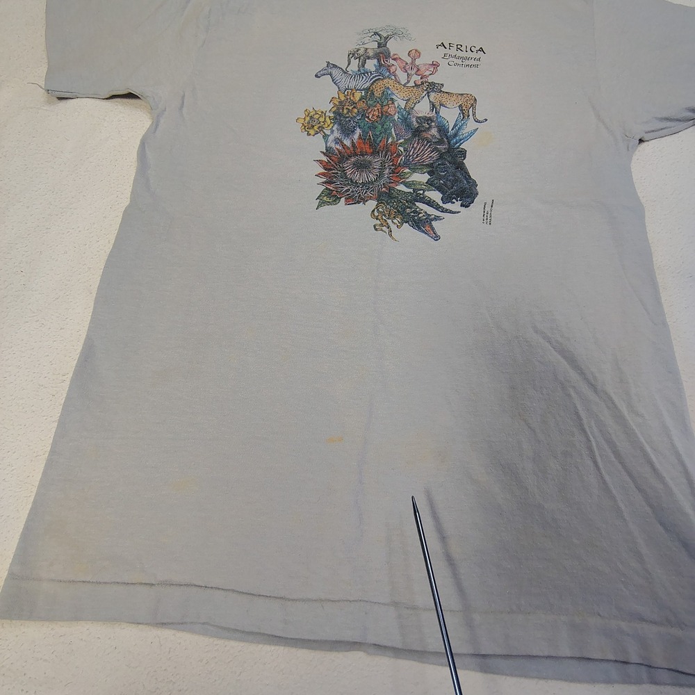 Vintage 80s‎ Jim Morris Africa Endangered Continent T-Shirt MensBlue Anvil 1984